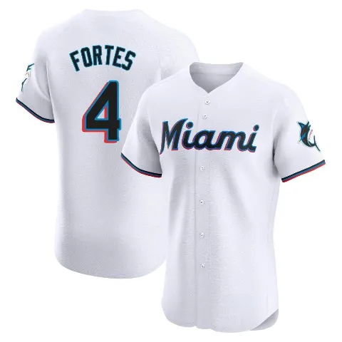 Men's Miami Marlins ＃4 Nick Fortes White Elite Home Jersey