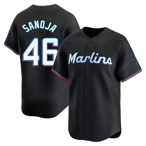 Men's Miami Marlins ＃46 Javier Sanoja Black Limited Alternate Jersey