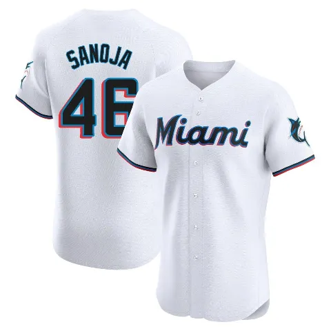 Men's Miami Marlins ＃46 Javier Sanoja White Elite Home Jersey