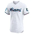 Men's Miami Marlins ＃46 Javier Sanoja White Elite Home Patch Jersey