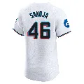 Men's Miami Marlins ＃46 Javier Sanoja White Elite Home Patch Jersey