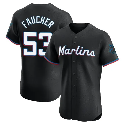 Men's Miami Marlins ＃53 Calvin Faucher Black Elite Alternate Vapor Premier Jersey
