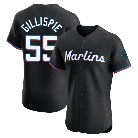 Men's Miami Marlins ＃55 Connor Gillispie Black Elite Alternate Vapor Premier Jersey