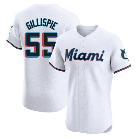 Men's Miami Marlins ＃55 Connor Gillispie White Elite Home Jersey