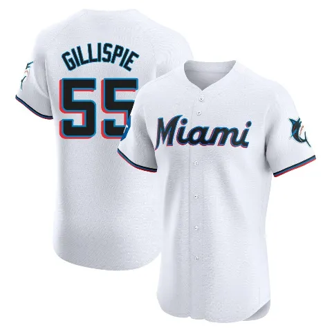Men's Miami Marlins ＃55 Connor Gillispie White Elite Home Patch Jersey