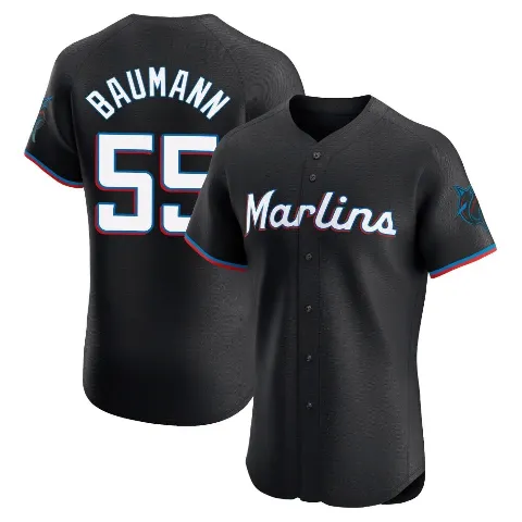 Men's Miami Marlins ＃55 Mike Baumann Black Elite Alternate Vapor Premier Jersey