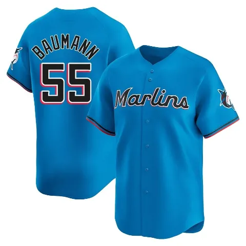 Men's Miami Marlins ＃55 Mike Baumann Blue Limited Alternate Jersey
