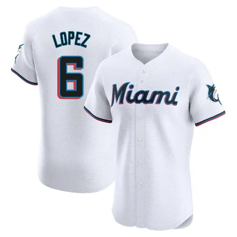 Men's Miami Marlins ＃6 Otto Lopez White Elite Home Jersey