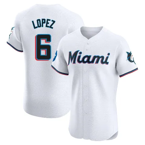 Men's Miami Marlins ＃6 Otto Lopez White Elite Home Patch Jersey