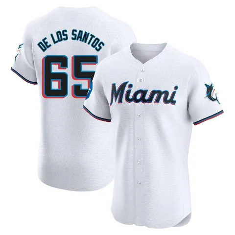Men's Miami Marlins ＃65 Deyvison De Los Santos White Elite Home Patch Jersey