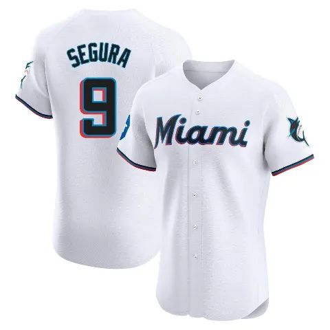 Men's Miami Marlins ＃9 Jean Segura White Elite Home Patch Jersey