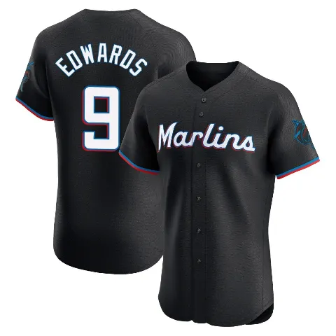 Men's Miami Marlins ＃9 Xavier Edwards Black Elite Alternate Vapor Premier Jersey