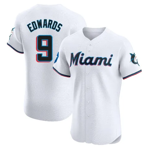 Men's Miami Marlins ＃9 Xavier Edwards White Elite Home Patch Jersey