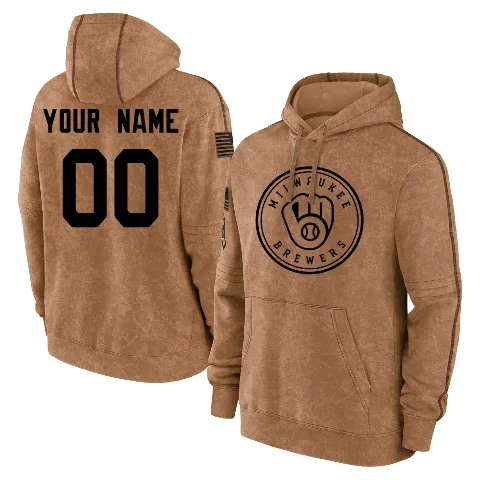 Men's Milwaukee Brewers ＃00 Custom Hoodie Brown Custom 2023 Salute to Service Club Pullover Hoodie