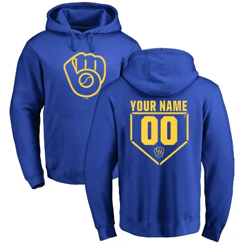 Men's Milwaukee Brewers ＃00 Custom Hoodie Royal Custom RBI Pullover Hoodie -