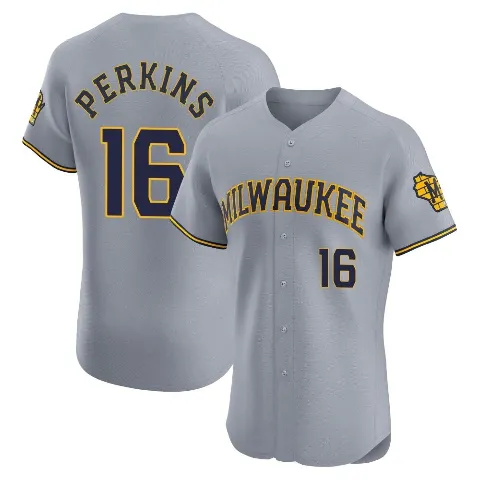 Men's Milwaukee Brewers ＃16 Blake Perkins Gray Elite Road Jersey