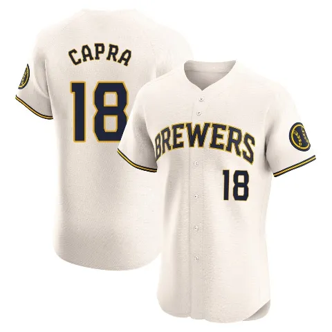 Men's Milwaukee Brewers ＃18 Vinny Capra Cream Elite Home Jersey