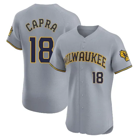 Men's Milwaukee Brewers ＃18 Vinny Capra Gray Elite Road Jersey