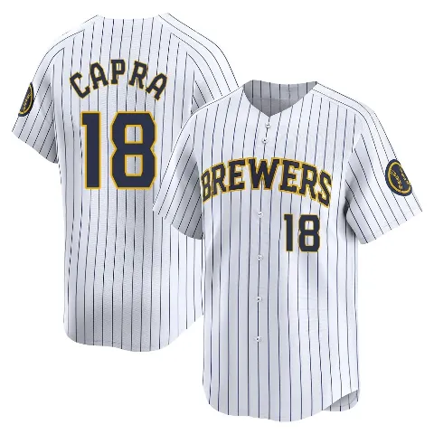 Men's Milwaukee Brewers ＃18 Vinny Capra White Limited Alternate Jersey