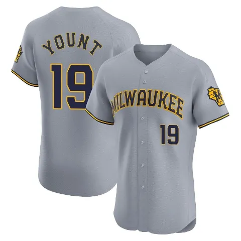 Men's Milwaukee Brewers ＃19 Robin Yount Gray Elite Road Jersey