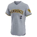 Men's Milwaukee Brewers ＃2 Brice Turang Gray Elite Road Jersey