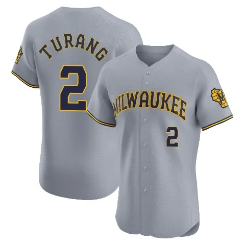 Men's Milwaukee Brewers ＃2 Brice Turang Gray Elite Road Jersey