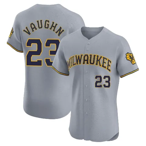 Men's Milwaukee Brewers ＃23 Greg Vaughn Gray Elite Road Jersey