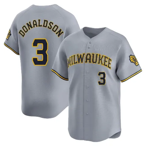 Men's Milwaukee Brewers ＃3 Josh Donaldson Gray Limited Away Jersey