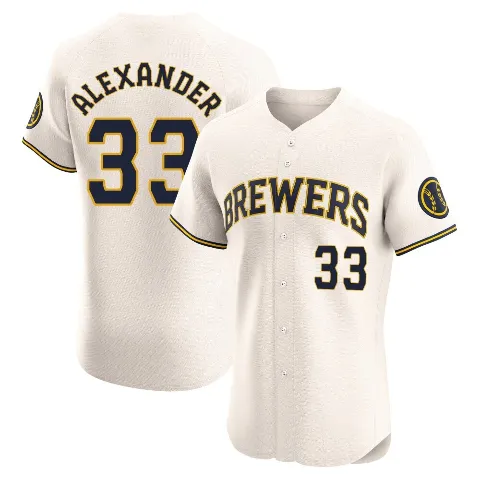 Men's Milwaukee Brewers ＃33 Tyler Alexander Cream Elite Home Jersey