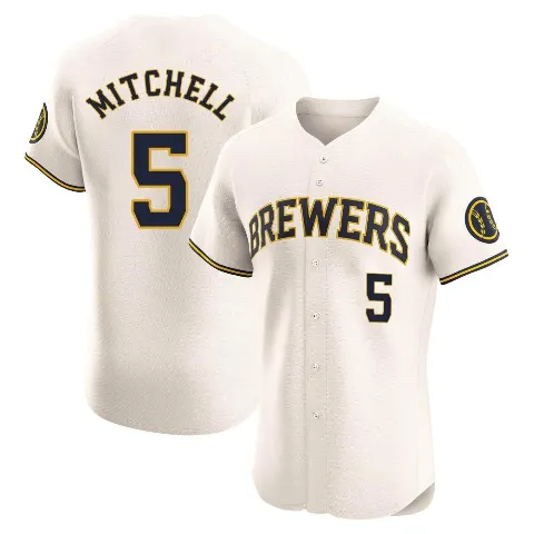 Men's Milwaukee Brewers ＃5 Garrett Mitchell Cream Elite Home Jersey