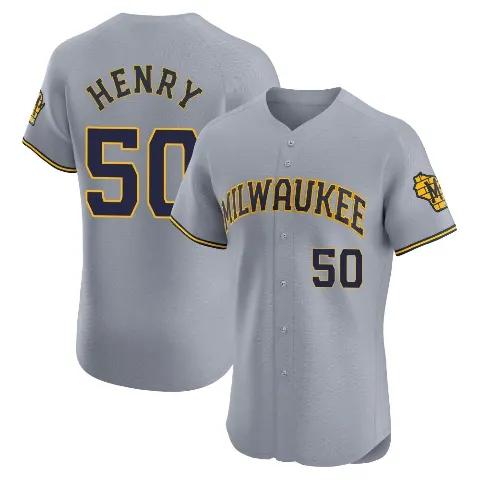 Men's Milwaukee Brewers ＃50 Payton Henry Gray Elite Road Jersey
