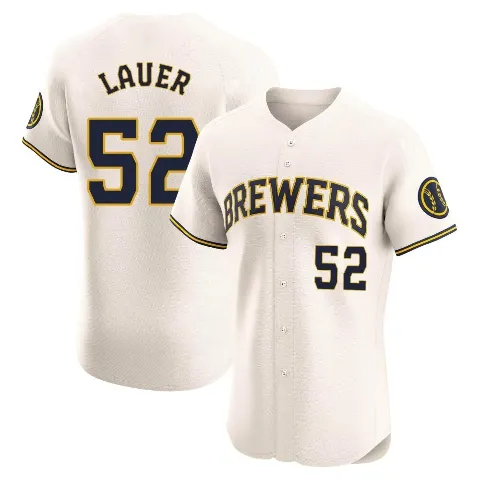 Men's Milwaukee Brewers ＃52 Eric Lauer Cream Elite Home Jersey