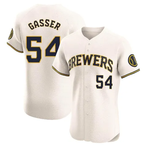 Men's Milwaukee Brewers ＃54 Robert Gasser Cream Elite Home Jersey