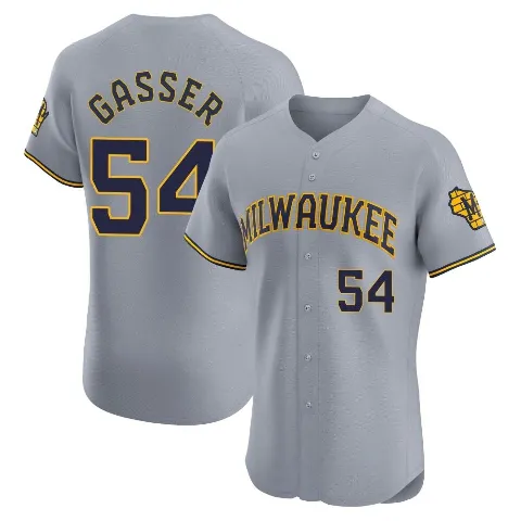 Men's Milwaukee Brewers ＃54 Robert Gasser Gray Elite Road Jersey