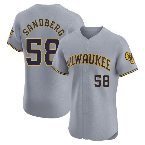 Men's Milwaukee Brewers ＃58 Ryan Sandberg Gray Elite Road Jersey