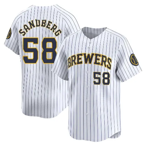 Men's Milwaukee Brewers ＃58 Ryan Sandberg White Limited Alternate Jersey