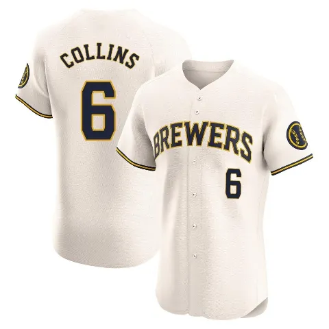 Men's Milwaukee Brewers ＃6 Isaac Collins Cream Elite Home Jersey
