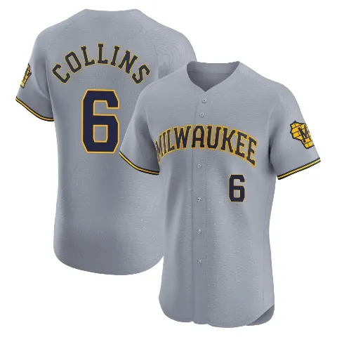 Men's Milwaukee Brewers ＃6 Isaac Collins Gray Elite Road Jersey