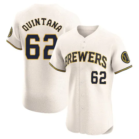 Men's Milwaukee Brewers ＃62 Jose Quintana Cream Elite Home Jersey