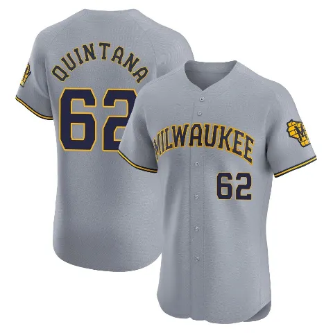 Men's Milwaukee Brewers ＃62 Jose Quintana Gray Elite Road Jersey