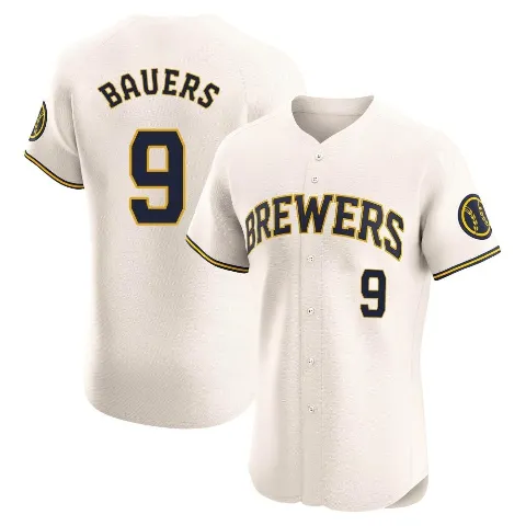 Men's Milwaukee Brewers ＃9 Jake Bauers Cream Elite Home Jersey