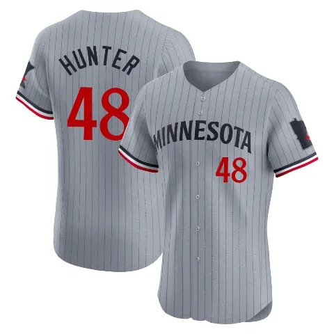 Men's Minnesota Twins ＃48 Torii Hunter Gray Elite Road Jersey