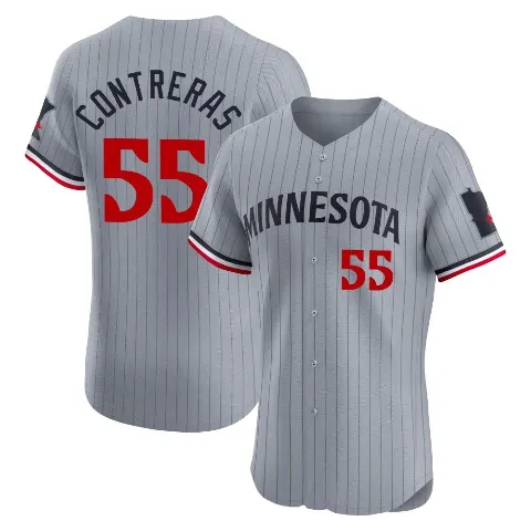 Men's Minnesota Twins ＃55 Mark Contreras Gray Elite Road Jersey