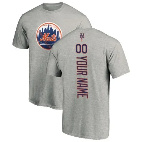 Men's New York Mets ＃00 Custom T-Shirt Custom Backer T-Shirt - Ash