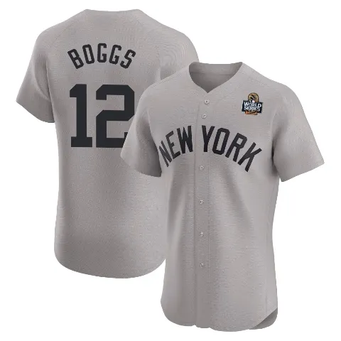 Men's New York Yankees ＃12 Wade Boggs Gray Elite Road 2024 World Series Jersey