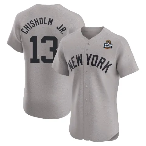 Men's New York Yankees ＃13 Jazz Chisholm Jr. Gray Elite Road 2024 World Series Jersey