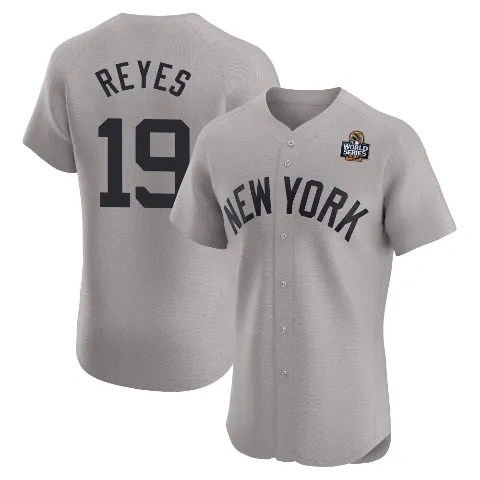 Men's New York Yankees ＃19 Pablo Reyes Gray Elite Road 2024 World Series Jersey