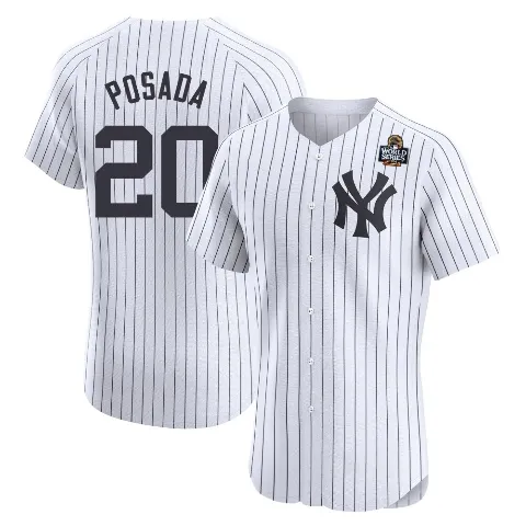 Men's New York Yankees ＃20 Jorge Posada White Elite Home 2024 World Series Jersey