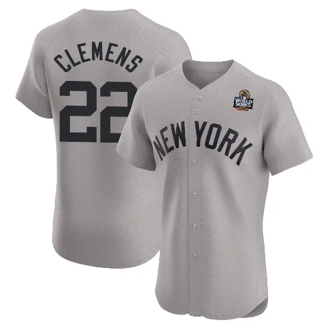 Men's New York Yankees ＃22 Roger Clemens Gray Elite Road 2024 World Series Jersey