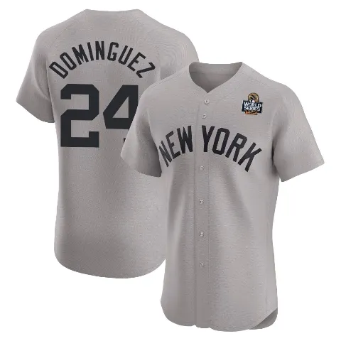 Men's New York Yankees ＃24 Jasson Dominguez Gray Elite Road 2024 World Series Jersey